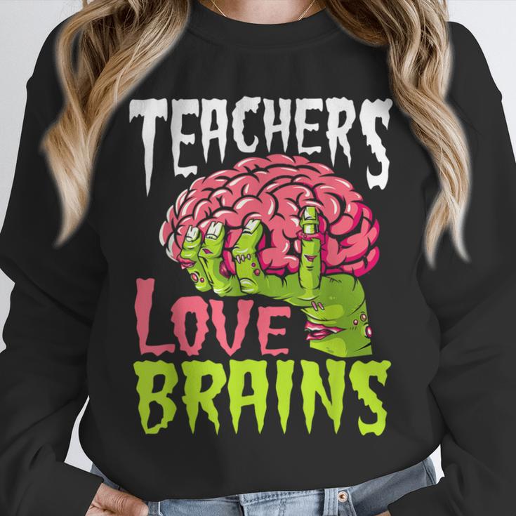 Teachers Love Brains Zombie Teacher Halloween Zombies Unisex Sweatshirt, novelty gifts, funny gifts