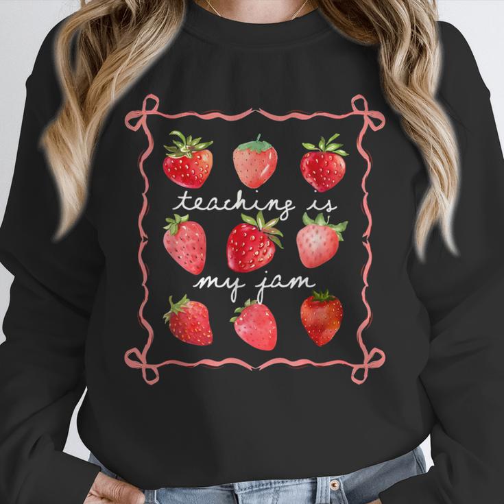Teaching Is My Jam Strawberry Kinder Team Teacher Unisex Sweatshirt, novelty gifts, funny gifts Teaching Is My Jam Strawberry Kinder Team Teacher Unisex Sweatshirt, novelty gifts, funny gifts