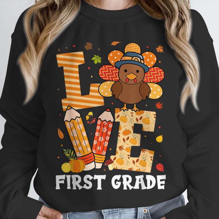 Thanksgiving Love First Grade Teacher Turkey Autumn Fall For Men Women Girls Kids Unisex Sweatshirt, novelty gifts, funny gifts