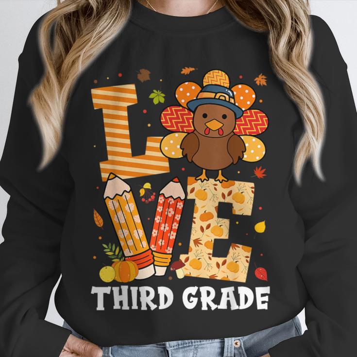Thanksgiving Love Third Grade Teacher Turkey Autumn Fall Men Women Girls Kids Unisex Sweatshirt, novelty gifts, funny gifts