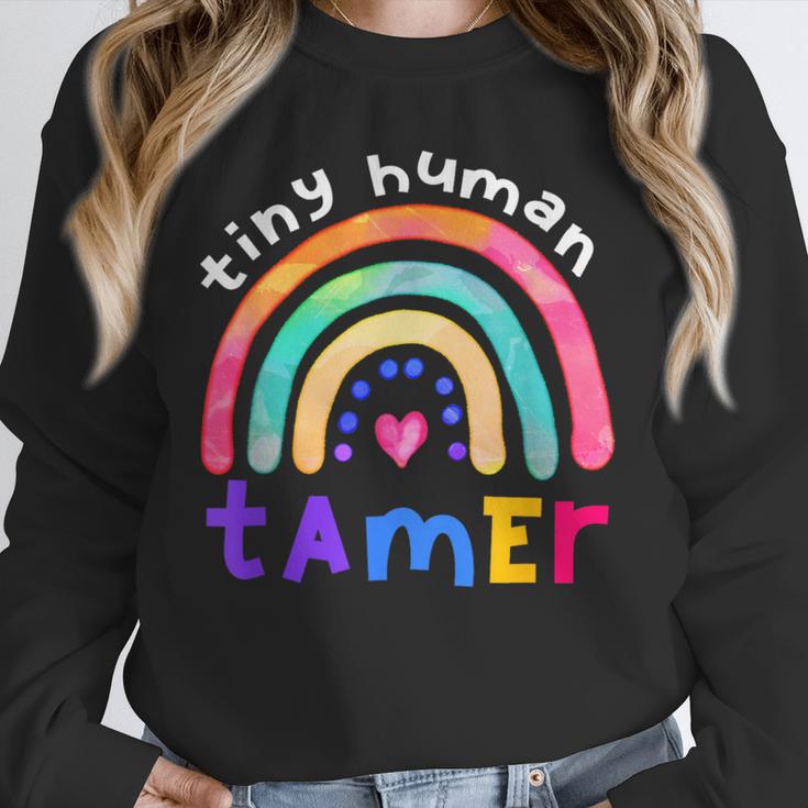 Tiny Human Tamer Watercolor Rainbow Daycare Teacher Unisex Sweatshirt, novelty gifts, funny gifts Tiny Human Tamer Watercolor Rainbow Daycare Teacher Unisex Sweatshirt, novelty gifts, funny gifts