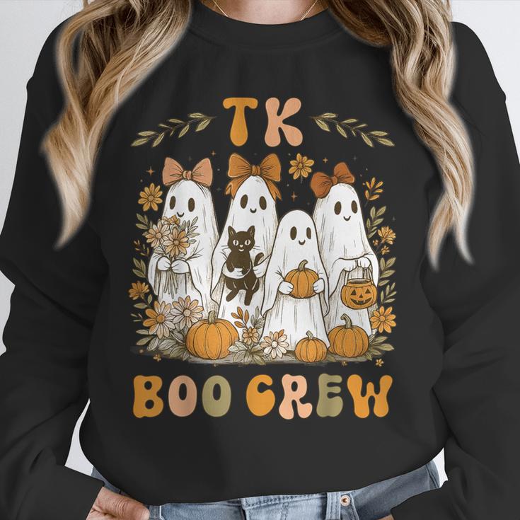 TK Boo Crew Preppy Halloween Floral Ghost TK Teacher Team TK Unisex Sweatshirt, novelty gifts, funny gifts