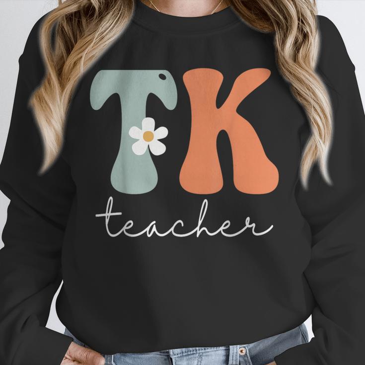 TK Teacher Retro Groovy Vintage Happy First Day Of School Unisex Sweatshirt, novelty gifts, funny gifts
