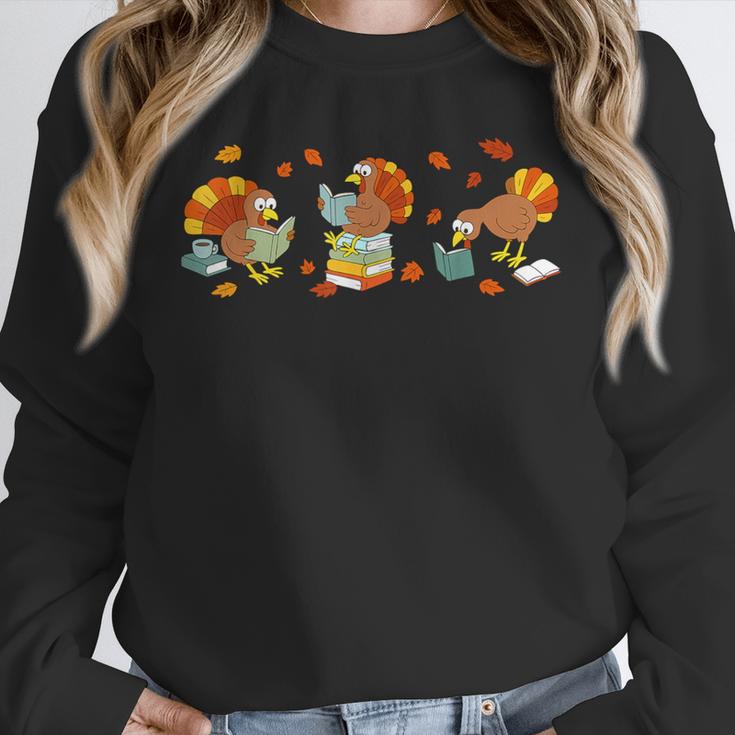 Turkey Reading Books Fall Thanksgiving Teacher Book Lovers Unisex Sweatshirt, novelty gifts, funny gifts