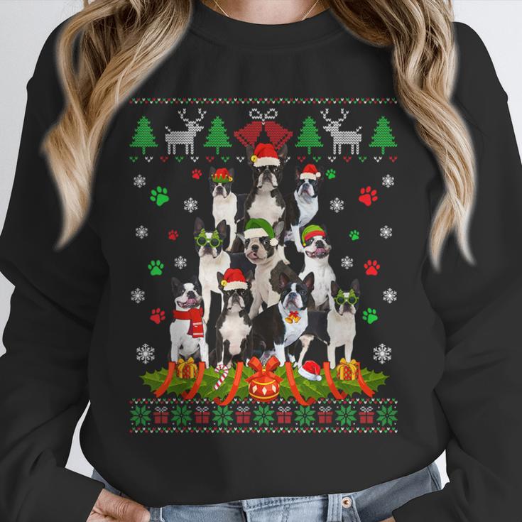 Ugly Sweater Christmas Tree Boston Terrier Dog Xmas Pajama Unisex Sweatshirt, novelty gifts, funny gifts