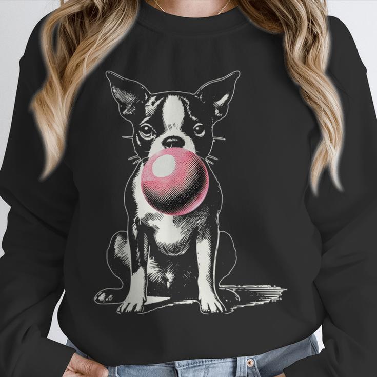 Vintage Boston Terrier Blowing Bubble Gum American Gentleman Unisex Sweatshirt, novelty gifts, funny gifts