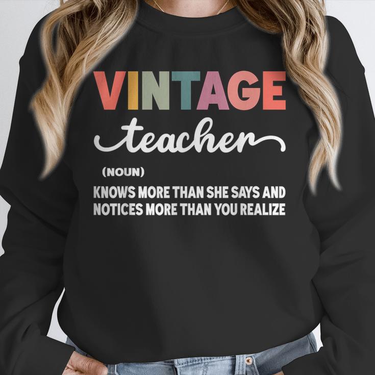 Vintage Teacher Knows More Than She Says Outfit Definition Unisex Sweatshirt, novelty gifts, funny gifts Vintage Teacher Knows More Than She Says Outfit Definition Unisex Sweatshirt, novelty gifts, funny gifts