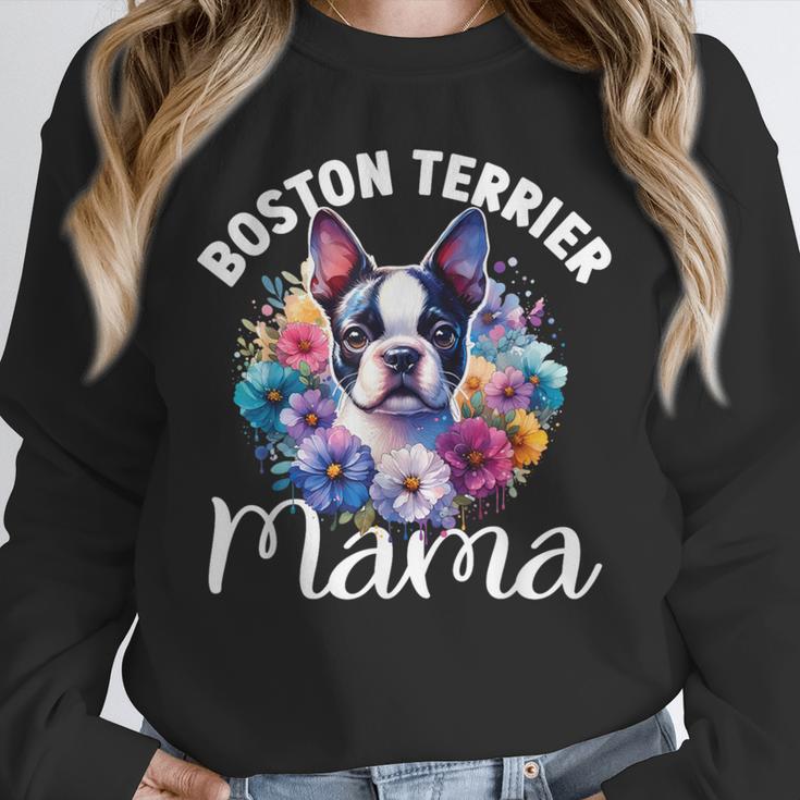 Watercolor Floral Boston Terrier Mama Dog Lover Mother's Day For Men Women Girls Kids Unisex Sweatshirt, novelty gifts, funny gifts