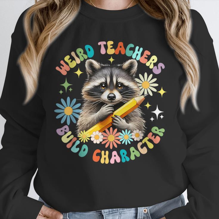 Weird Teachers Build Character Raccoon Colourful Floral Unisex Sweatshirt, novelty gifts, funny gifts