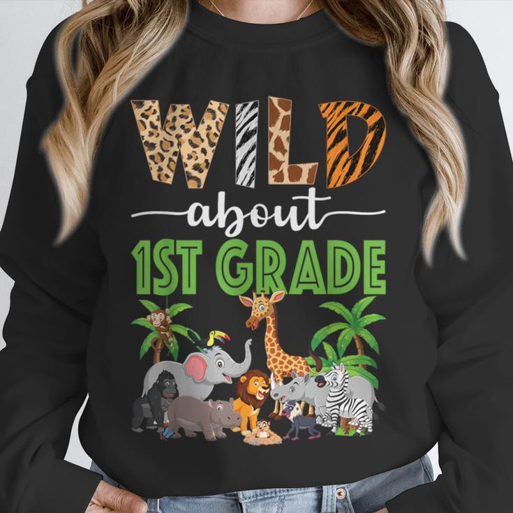 Wild About 1st Grade Teacher Student First Grade Zoo Safari Unisex Sweatshirt, novelty gifts, funny gifts