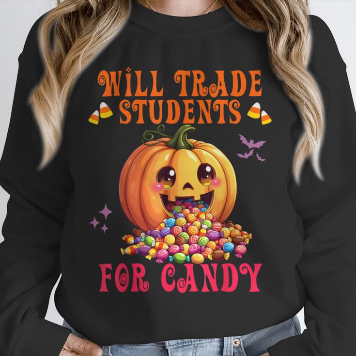 Will Trade Students For Candy Teacher Cute Halloween Pumpkin Unisex Sweatshirt, novelty gifts, funny gifts Will Trade Students For Candy Teacher Cute Halloween Pumpkin Unisex Sweatshirt, novelty gifts, funny gifts