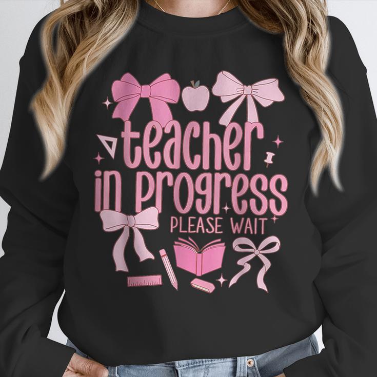 Women Teacher In Progress Coquette Pink Bow Future Teacher Unisex Sweatshirt, novelty gifts, funny gifts
