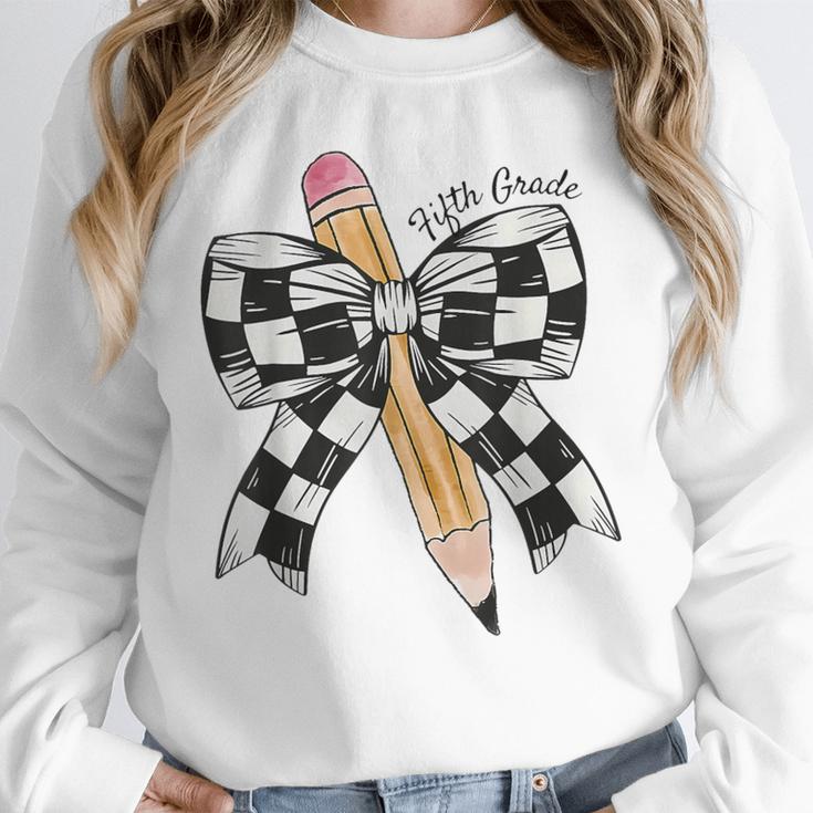 Back To School Hello Fifth Grade Teacher Coquette Pencil Bow Unisex Sweatshirt, novelty gifts, funny gifts
