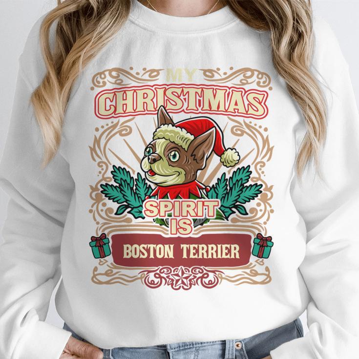 Boston Terrier My Christmas Spirit Dog Santa Claus X-Mas Unisex Sweatshirt, novelty gifts, funny gifts