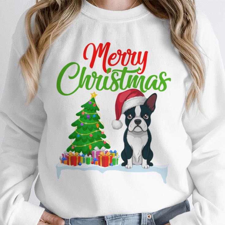 Boston Terrier Christmas Tree Lights Xmas Dog Lover Unisex Sweatshirt, novelty gifts, funny gifts