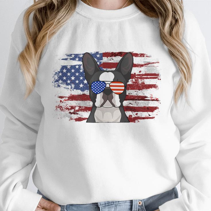 Boston Terrier Dad American Flag 4th Of July Dog Fathers Day Unisex Sweatshirt, novelty gifts, funny gifts