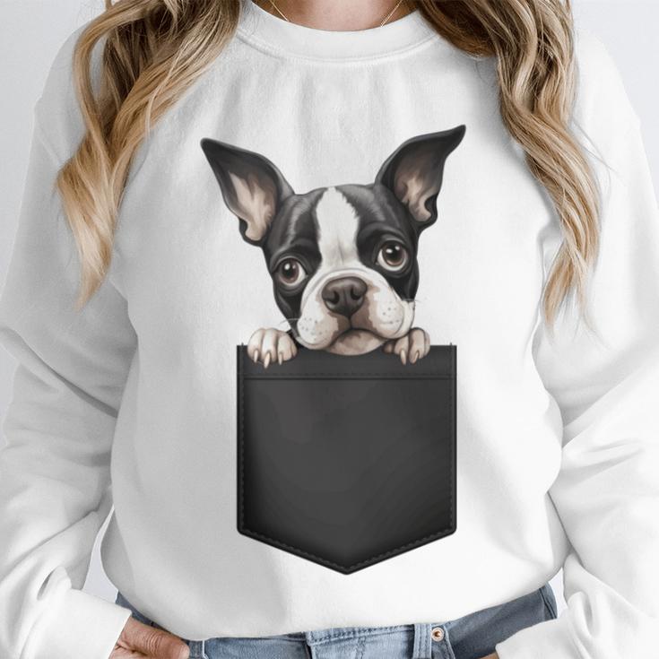 Boston Terrier Dog Puppy Dog In Pocket Cute Pet Lover Unisex Sweatshirt, novelty gifts, funny gifts
