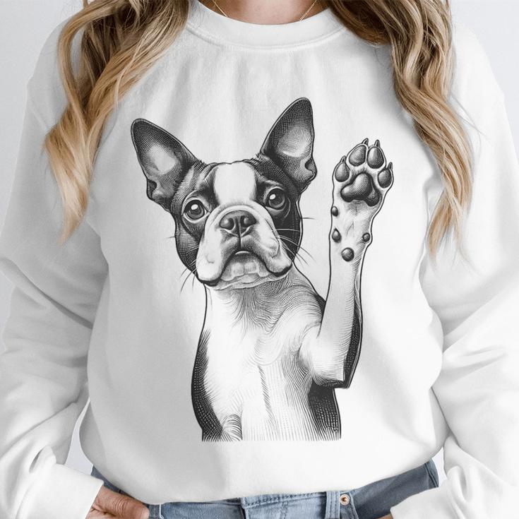 Boston Terrier Dog Raising Paw Idea Men Women Unisex Sweatshirt, novelty gifts, funny gifts