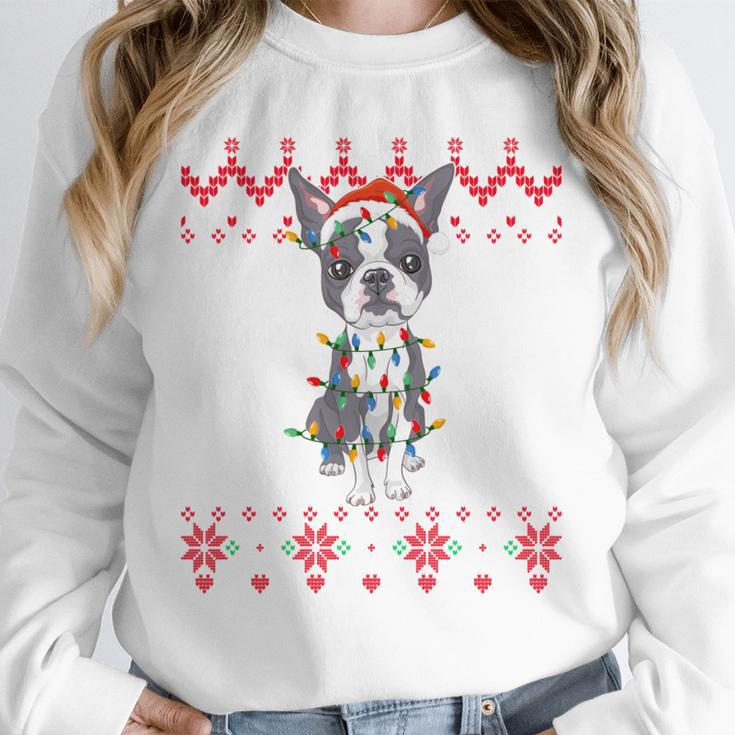 Boston Terrier Dog Santa Hat Men Kids Ugly Christmas Light Unisex Sweatshirt, novelty gifts, funny gifts