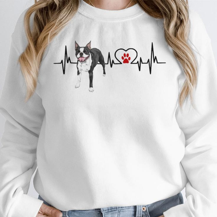 Boston Terrier EKG Heartbeat Heart Line Dog Lovers Unisex Sweatshirt, novelty gifts, funny gifts