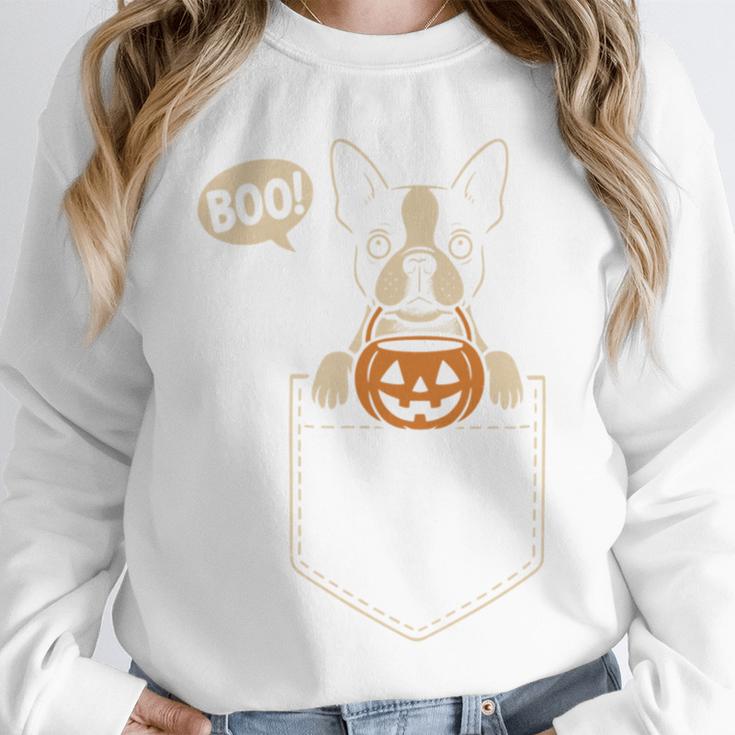 Boston Terrier Halloween Cute Bostie Dog Pocket Boo Unisex Sweatshirt, novelty gifts, funny gifts
