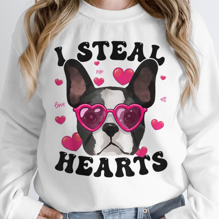 Boston Terrier Heart Glasses Girls Bostie Valentines Day Unisex Sweatshirt, novelty gifts, funny gifts