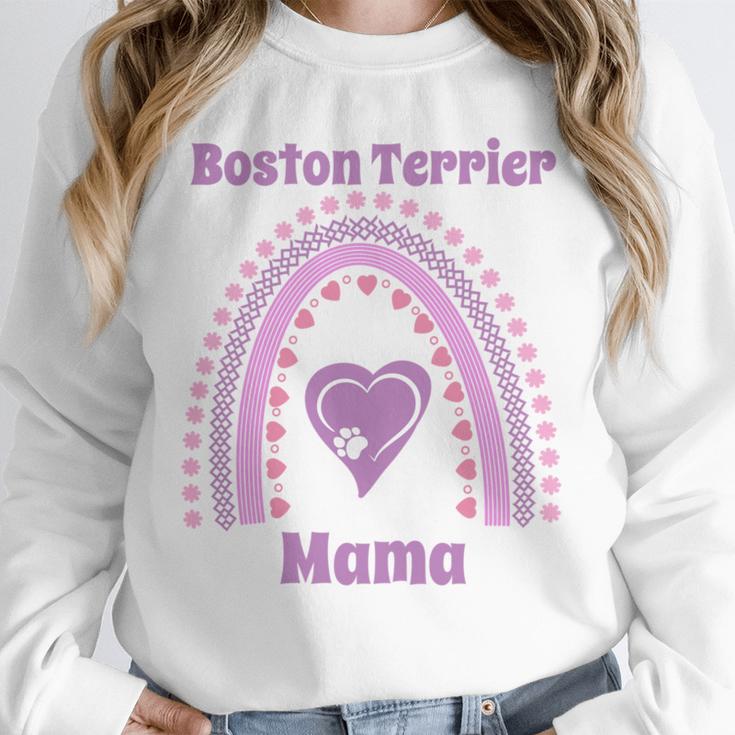 Boston Terrier Mama Cute Rainbow Paw Heart Shape Unisex Sweatshirt, novelty gifts, funny gifts