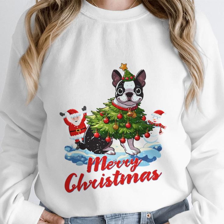 Boston Terrier Merry Christmas Tree Lights Dog X-Mas Dogs Unisex Sweatshirt, novelty gifts, funny gifts