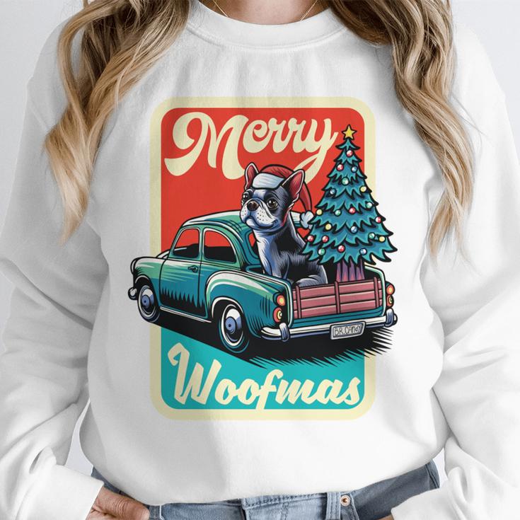Boston Terrier Merry Christmas Tree Truck Santa Dog X-Mas Unisex Sweatshirt, novelty gifts, funny gifts