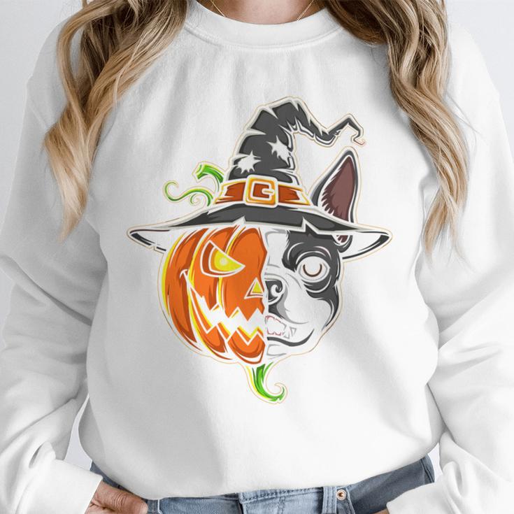Boston Terrier Pumpkin Jack O Lantern Halloween Unisex Sweatshirt, novelty gifts, funny gifts