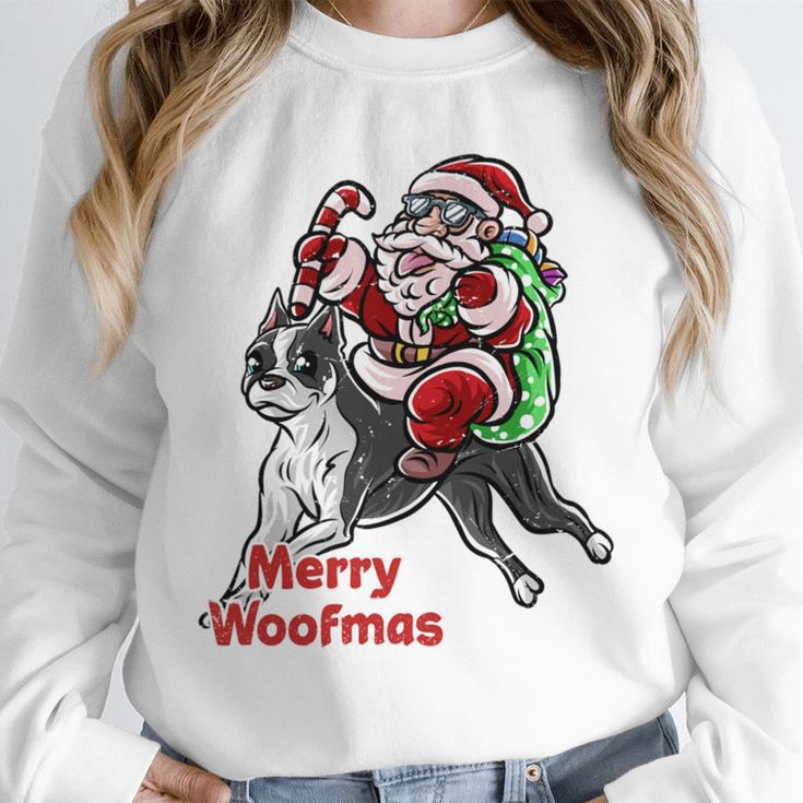 Boston Terrier Santa Claus Hat Merry Christmas Dog X-Mas Unisex Sweatshirt, novelty gifts, funny gifts