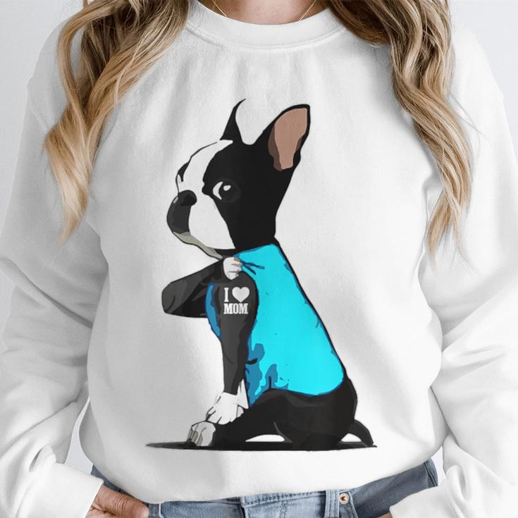 Boston Terrier Tattoos I Love Mom Unisex Sweatshirt, novelty gifts, funny gifts