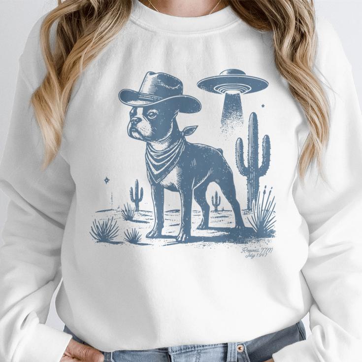 Boston Terrier UFO Cowboy Dog Dog Mom Dog Dad Alien Dog Unisex Sweatshirt, novelty gifts, funny gifts