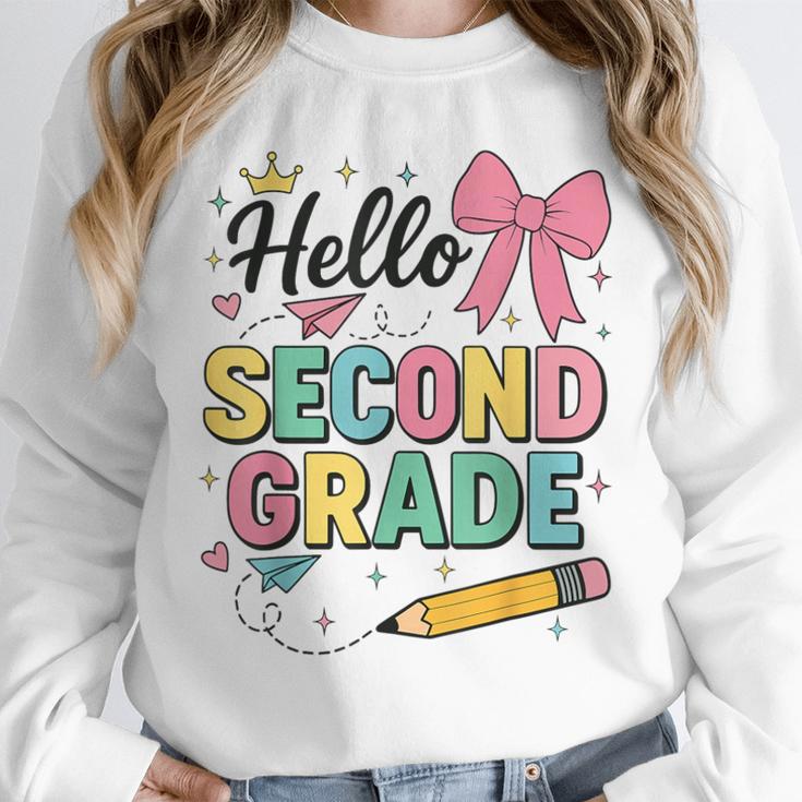 Cute Hello Second Grade Back To School Coquette Teacher Girl Unisex Sweatshirt, novelty gifts, funny gifts Cute Hello Second Grade Back To School Coquette Teacher Girl Unisex Sweatshirt, novelty gifts, funny gifts