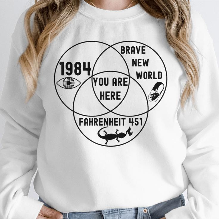 You Are Here Dystopian Venn Diagram English Teacher Bk Unisex Sweatshirt, novelty gifts, funny gifts You Are Here Dystopian Venn Diagram English Teacher Bk Unisex Sweatshirt, novelty gifts, funny gifts