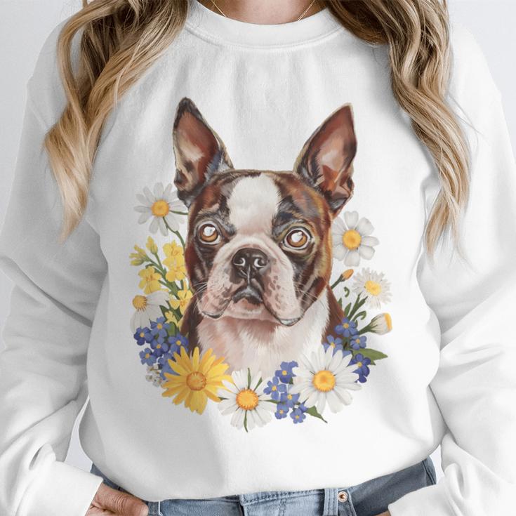 Floral Boston Terrier Unisex Sweatshirt, novelty gifts, funny gifts