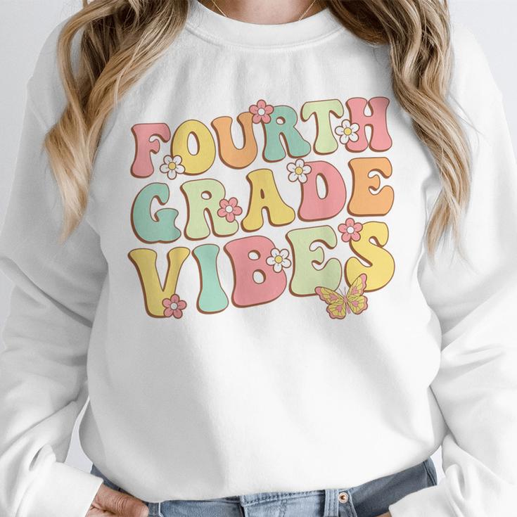 Fourth Grade Vibes Hello Team 4th Grade Teacher Kids Retro Unisex Sweatshirt, novelty gifts, funny gifts