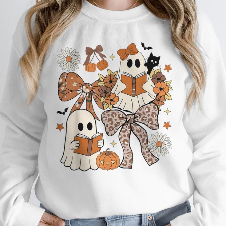 Ghost Reading Books Halloween Bow Spooky Teacher Student Unisex Sweatshirt, novelty gifts, funny gifts Ghost Reading Books Halloween Bow Spooky Teacher Student Unisex Sweatshirt, novelty gifts, funny gifts