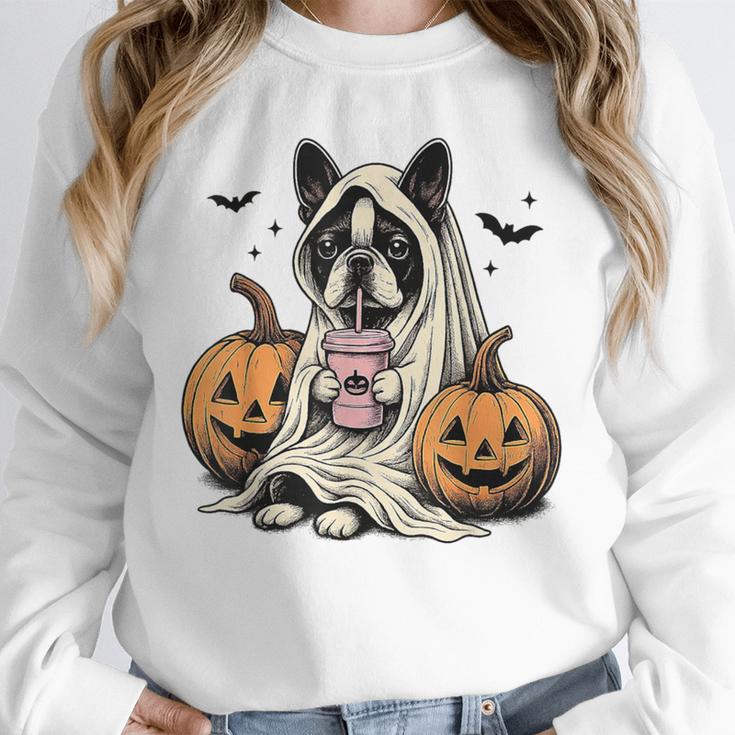 Halloween Boston Terrier Ghost Unisex Sweatshirt, novelty gifts, funny gifts