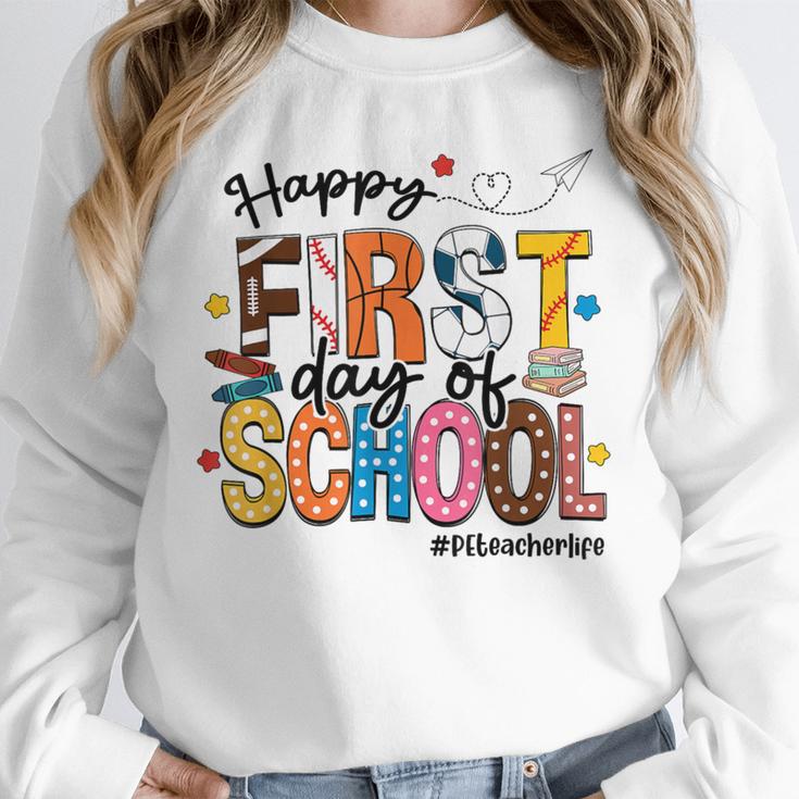 Happy First Day Of School PE Teacher Life Back To School Unisex Sweatshirt, novelty gifts, funny gifts Happy First Day Of School PE Teacher Life Back To School Unisex Sweatshirt, novelty gifts, funny gifts