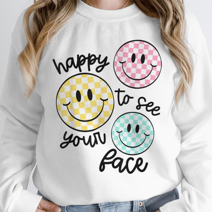 Happy To See Your Face Smile Face Teacher Back To School Unisex Sweatshirt, novelty gifts, funny gifts Happy To See Your Face Smile Face Teacher Back To School Unisex Sweatshirt, novelty gifts, funny gifts