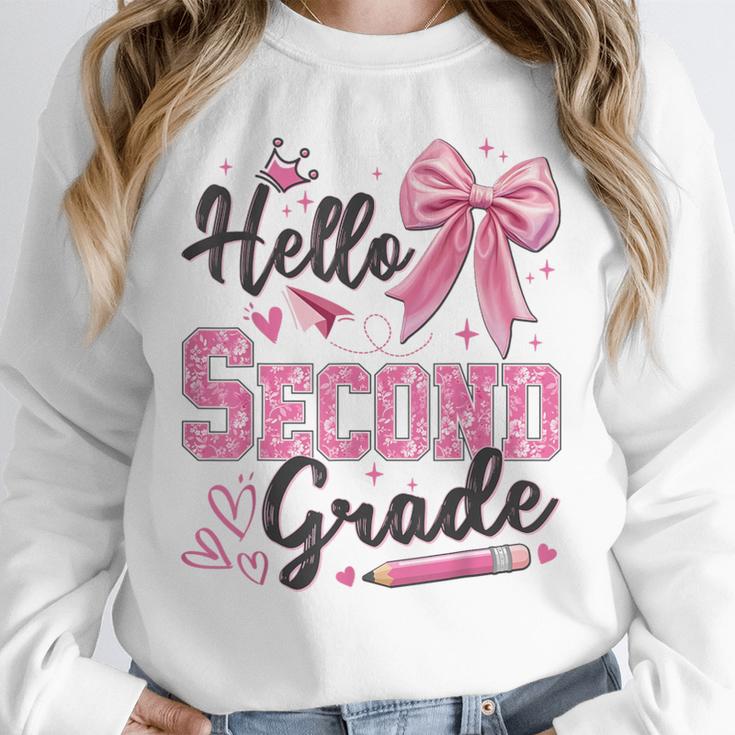 Hello Second Grade First Day Of School Coquette Teacher Girl Unisex Sweatshirt, novelty gifts, funny gifts