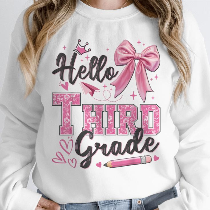 Hello Third Grade First Day Of School Coquette Teacher Girl Unisex Sweatshirt, novelty gifts, funny gifts