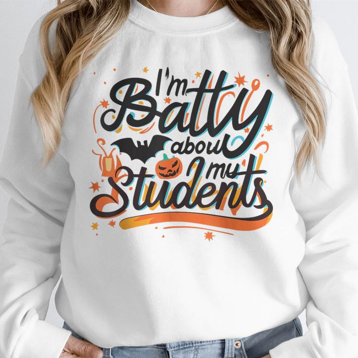 I'm Batty About My Students Watercolor Bat Teacher Halloween Unisex Sweatshirt, novelty gifts, funny gifts