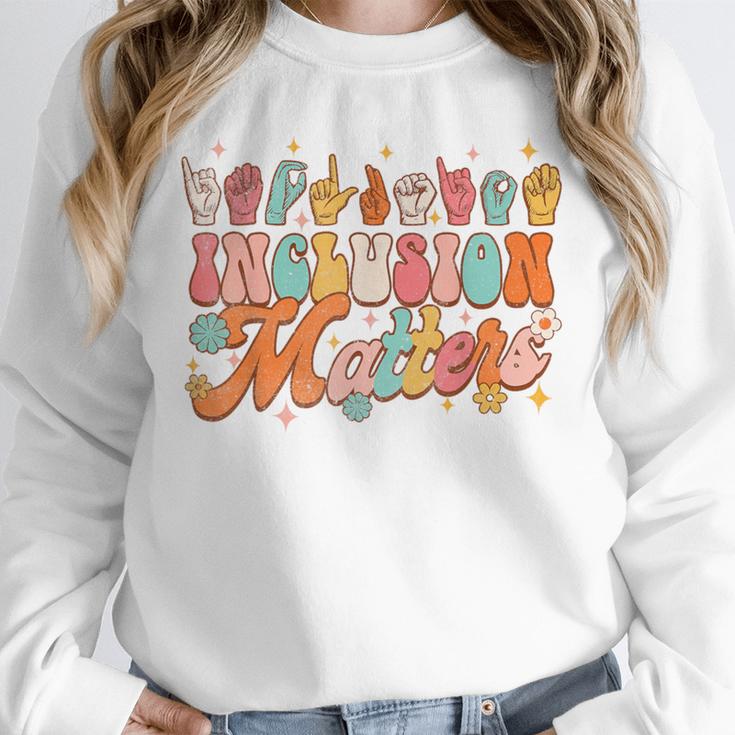 Inclusion Matters Groovy American Sign Language ASL Teacher For Men Women Unisex Sweatshirt, novelty gifts, funny gifts Inclusion Matters Groovy American Sign Language ASL Teacher For Men Women Unisex Sweatshirt, novelty gifts, funny gifts