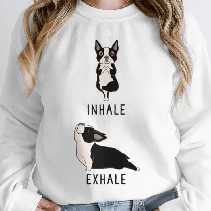 Inhale Exhale Yoga Boston Terrier Tshirt Unisex Sweatshirt, novelty gifts, funny gifts
