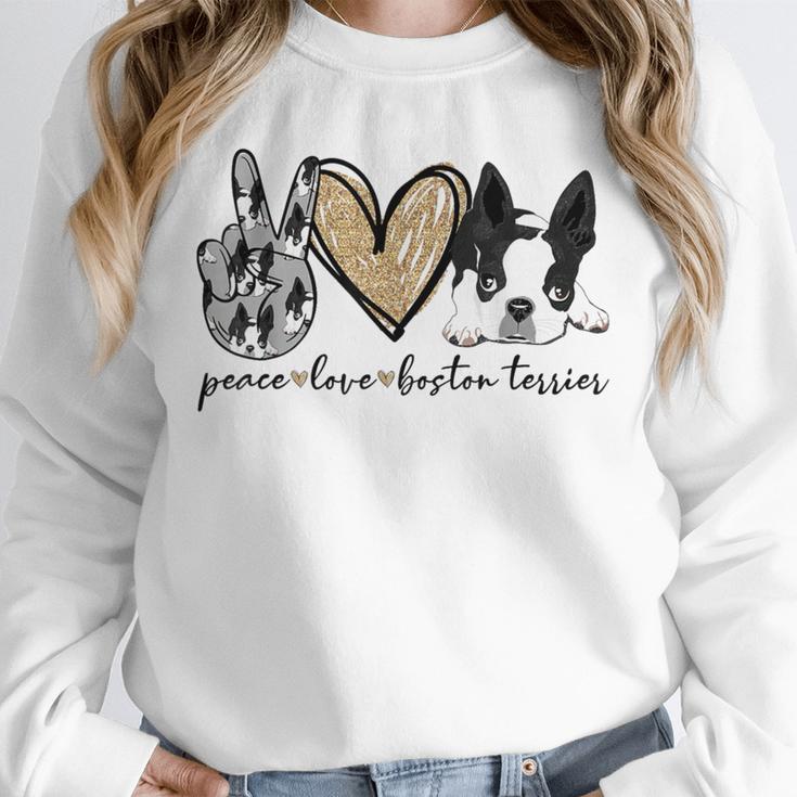 Peace Love Boston Terrier Boston Terrier Lover Dog Mom Unisex Sweatshirt, novelty gifts, funny gifts