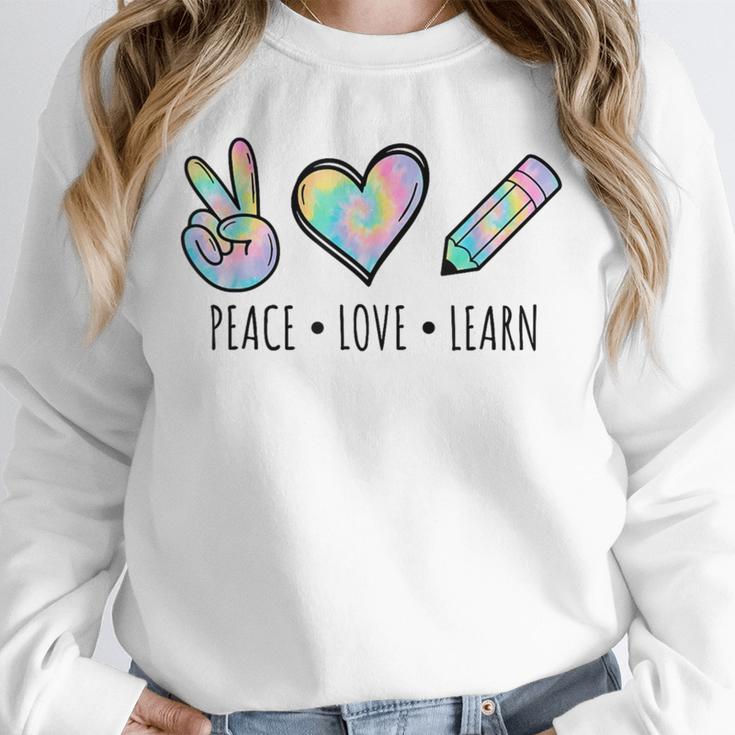 Peace Love Learn Tie Dye Teacher Kids 100th Days Of School Unisex Sweatshirt, novelty gifts, funny gifts