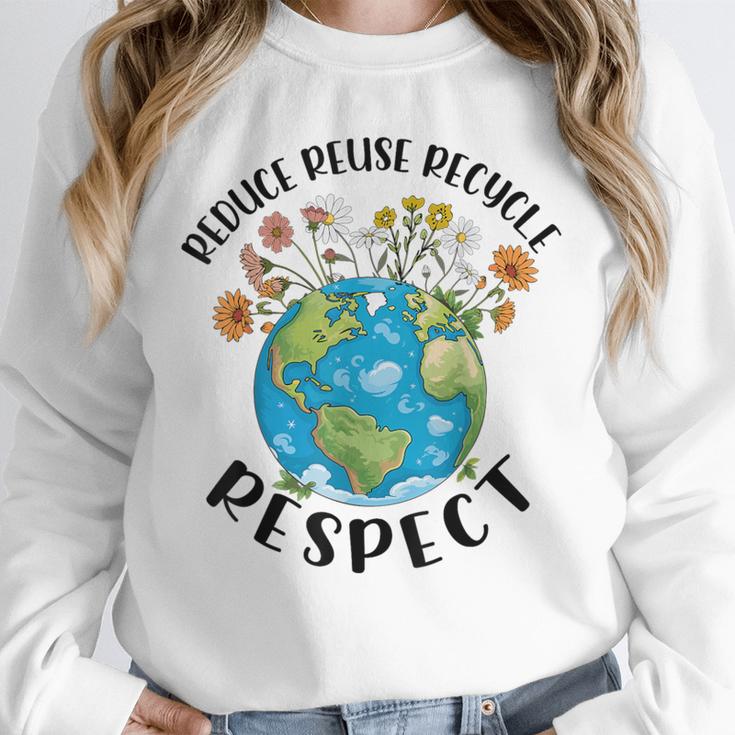 Reduce Reuse Recycle Respect Earth Day Teacher Girl Women Unisex Sweatshirt, novelty gifts, funny gifts