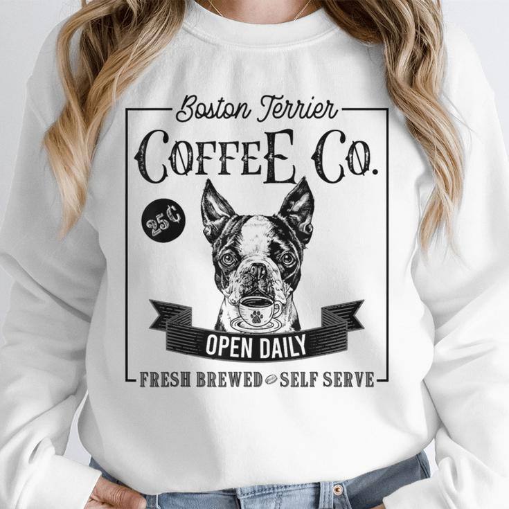 Retro Boston Terrier Coffee Dog Mom Coffee Lover Unisex Sweatshirt, novelty gifts, funny gifts